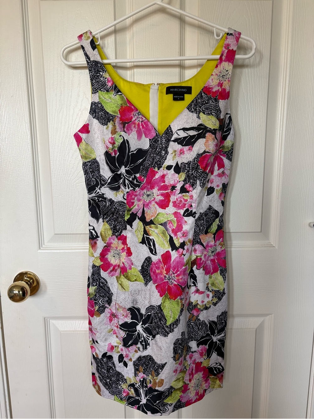 Marciano Floral Sheath Dress Pink Black White Sleeveless Size Small S